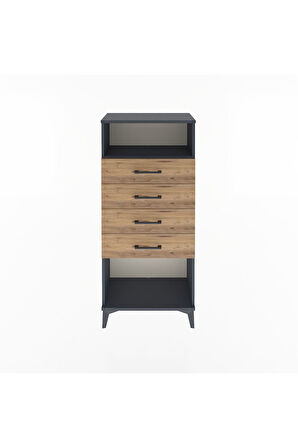 Arges Dolap Tek Raflı 4 Çekmeceli 60x30x134 Antrasit-Çam