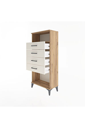 Arges Dolap Tek Raflı 4 Çekmeceli 60x30x134 Çam-Aytaşı