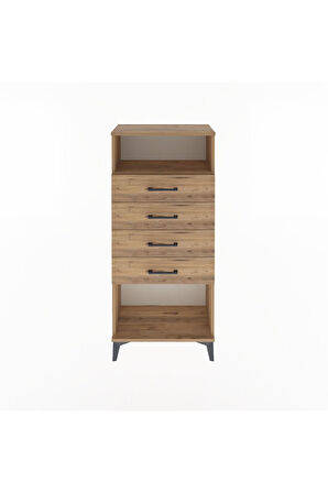 Arges Dolap Tek Raflı 4 Çekmeceli 60x30x134 Çam-Çam