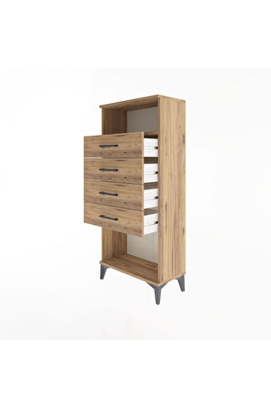 Arges Dolap Tek Raflı 4 Çekmeceli 60x30x134 Çam-Çam