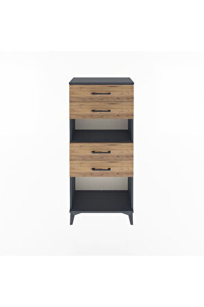 Arges Dolap Tek Raflı 4 Çekmeceli 60x30x134 Antrasit-Çam