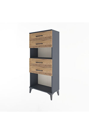 Arges Dolap Tek Raflı 4 Çekmeceli 60x30x134 Antrasit-Çam