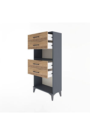 Arges Dolap Tek Raflı 4 Çekmeceli 60x30x134 Antrasit-Çam