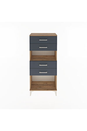 Arges Dolap Tek Raflı 4 Çekmeceli 60x30x134 Çam-Antrasit
