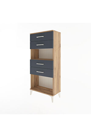 Arges Dolap Tek Raflı 4 Çekmeceli 60x30x134 Çam-Antrasit