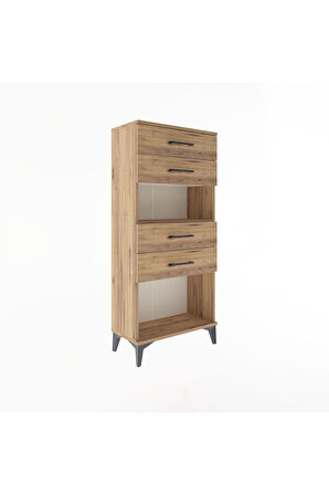 Arges Dolap Tek Raflı 4 Çekmeceli 60x30x134 Çam-Çam