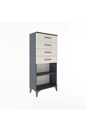 Arges Dolap Tek Raflı 4 Çekmeceli 60x30x134 Antrasit-Aytaşı