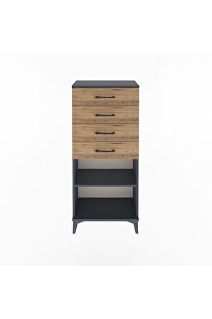 Arges Dolap Tek Raflı 4 Çekmeceli 60x30x134 Antrasit-Çam