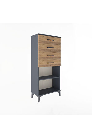 Arges Dolap Tek Raflı 4 Çekmeceli 60x30x134 Antrasit-Çam