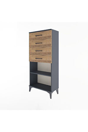 Arges Dolap Tek Raflı 4 Çekmeceli 60x30x134 Antrasit-Çam