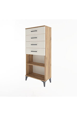 Arges Dolap Tek Raflı 4 Çekmeceli 60x30x134 Çam-Aytaşı