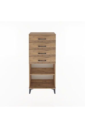 Arges Dolap Tek Raflı 4 Çekmeceli 60x30x134 Çam-Çam