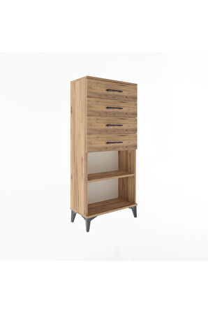 Arges Dolap Tek Raflı 4 Çekmeceli 60x30x134 Çam-Çam