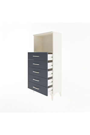 Arges Dolap Tek Raflı 5 Çekmeceli 60x30x134 Aytaşı-Antrasit