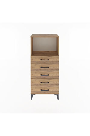 Arges Dolap Tek Raflı 5 Çekmeceli 60x30x134 Çam-Çam