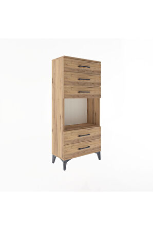 Arges Dolap Tek Raflı 5 Çekmeceli 60x30x134 Çam-Çam