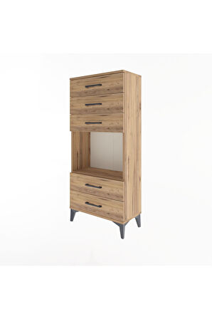 Arges Dolap Tek Raflı 5 Çekmeceli 60x30x134 Çam-Çam