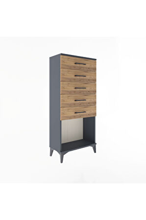 Arges Dolap 5 Çekmeceli 60x30x134 Antrasit-Çam