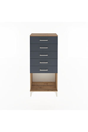 Arges Dolap 5 Çekmeceli 60x30x134 Çam-Antrasit