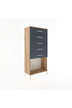 Arges Dolap 5 Çekmeceli 60x30x134 Çam-Antrasit