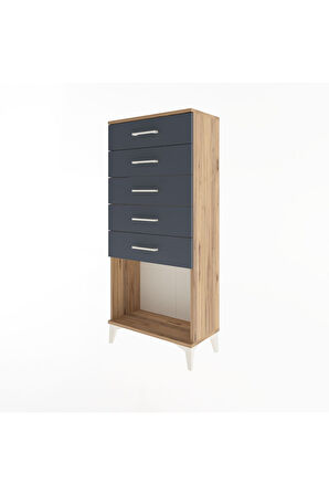 Arges Dolap 5 Çekmeceli 60x30x134 Çam-Antrasit