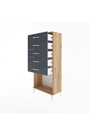 Arges Dolap 5 Çekmeceli 60x30x134 Çam-Antrasit
