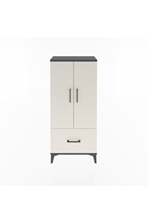 Arges Dolap 2 Raflı Tek Çekmeceli 2 Kapaklı 60x30x134 Antrasit-Aytaşı