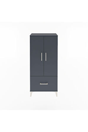 Arges Dolap 2 Raflı Tek Çekmeceli 2 Kapaklı 60x30x134 Antrasit-Antrasit