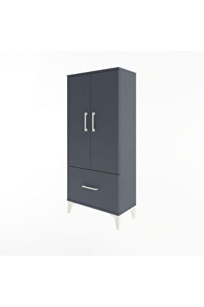 Arges Dolap 2 Raflı Tek Çekmeceli 2 Kapaklı 60x30x134 Antrasit-Antrasit