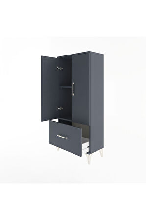 Arges Dolap 2 Raflı Tek Çekmeceli 2 Kapaklı 60x30x134 Antrasit-Antrasit