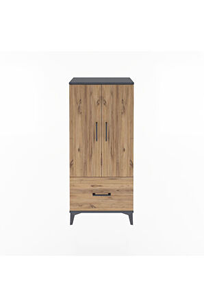 Arges Dolap 2 Raflı Tek Çekmeceli 2 Kapaklı 60x30x134 Antrasit-Çam