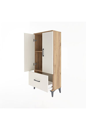 Arges Dolap 2 Raflı Tek Çekmeceli 2 Kapaklı 60x30x134 Çam-Aytaşı