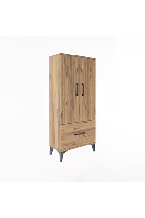 Arges Dolap 2 Raflı Tek Çekmeceli 2 Kapaklı 60x30x134 Çam-Çam