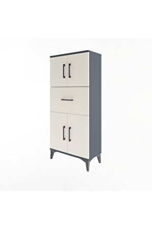 Arges Dolap Tek Raflı Tek Çekmeceli 4 Kapaklı 60x30x134 Antrasit-Aytaşı