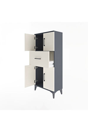 Arges Dolap Tek Raflı Tek Çekmeceli 4 Kapaklı 60x30x134 Antrasit-Aytaşı