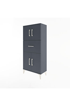 Arges Dolap Tek Raflı Tek Çekmeceli 4 Kapaklı 60x30x134 Antrasit-Antrasit