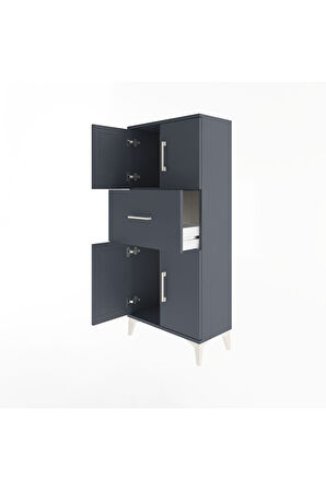 Arges Dolap Tek Raflı Tek Çekmeceli 4 Kapaklı 60x30x134 Antrasit-Antrasit