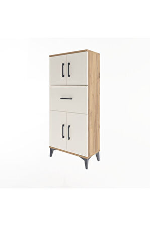 Arges Dolap Tek Raflı Tek Çekmeceli 4 Kapaklı 60x30x134 Çam-Aytaşı