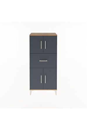 Arges Dolap Tek Raflı Tek Çekmeceli 4 Kapaklı 60x30x134 Çam-Antrasit