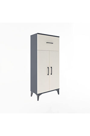 Arges Dolap 2 Raflı Tek Çekmeceli 2 Kapaklı 60x30x134 Antrasit-Aytaşı