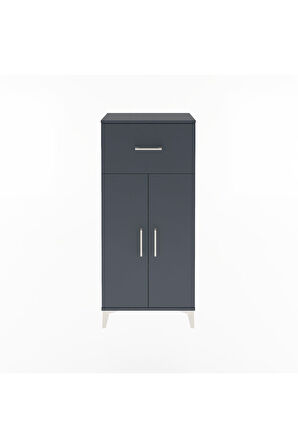 Arges Dolap 2 Raflı Tek Çekmeceli 2 Kapaklı 60x30x134 Antrasit-Antrasit