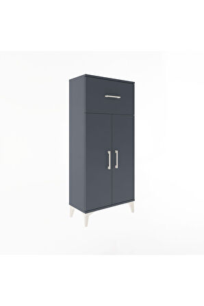 Arges Dolap 2 Raflı Tek Çekmeceli 2 Kapaklı 60x30x134 Antrasit-Antrasit
