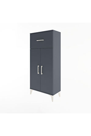 Arges Dolap 2 Raflı Tek Çekmeceli 2 Kapaklı 60x30x134 Antrasit-Antrasit