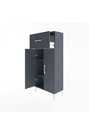 Arges Dolap 2 Raflı Tek Çekmeceli 2 Kapaklı 60x30x134 Antrasit-Antrasit