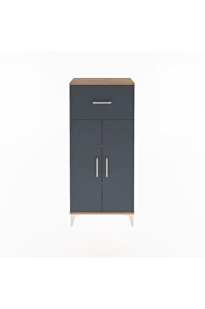 Arges Dolap 2 Raflı Tek Çekmeceli 2 Kapaklı 60x30x134 Çam-Antrasit
