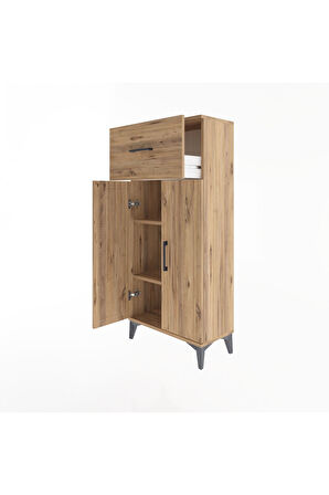 Arges Dolap 2 Raflı Tek Çekmeceli 2 Kapaklı 60x30x134 Çam-Çam