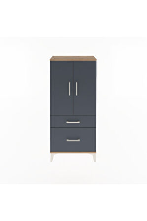 Arges Dolap 2 Raflı 2 Çekmeceli 2 Kapaklı 60x30x134 Çam-Antrasit