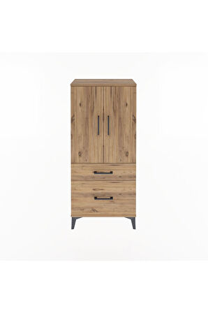 Arges Dolap 2 Raflı 2 Çekmeceli 2 Kapaklı 60x30x134 Çam-Çam