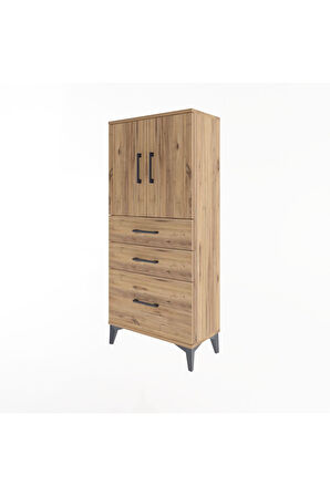 Arges Dolap 2 Raflı 3 Çekmeceli 2 Kapaklı 60x30x134 Çam-Çam