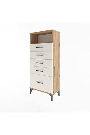 Arges Dolap Tek Raflı 5 Çekmeceli 60x30x134 Çam-Aytaşı